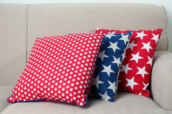 Colorful pillows on sofa
