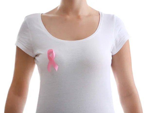 Vrouw met aids bewustzijn roze lint — Stockfoto