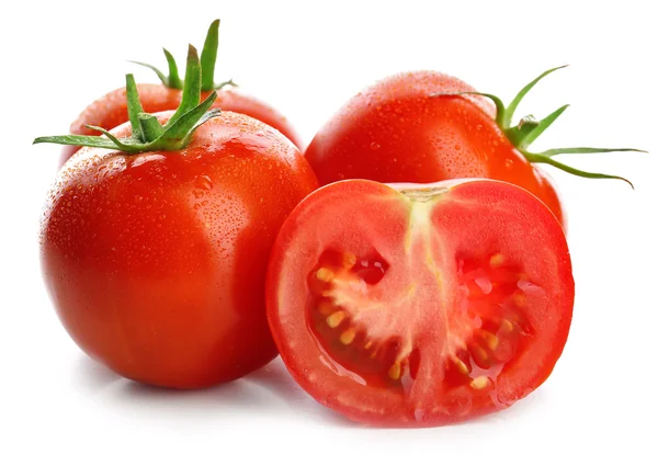 Whole and cut tomatoes isolated on white — Stock Photo, Image