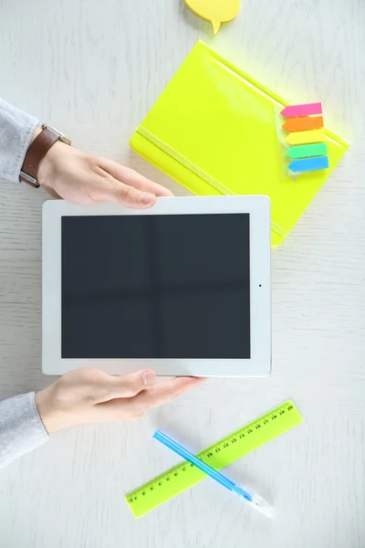 Man working with digital tablet, top view — Stock Photo, Image