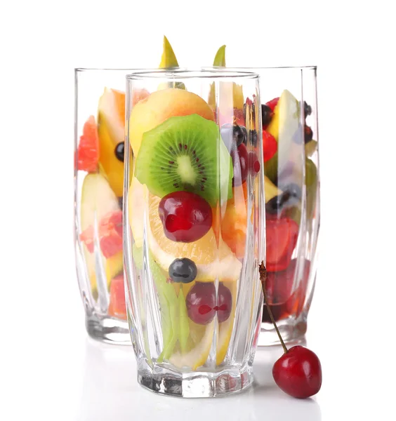 Fresh fruits salad in glasses — Stock Photo, Image