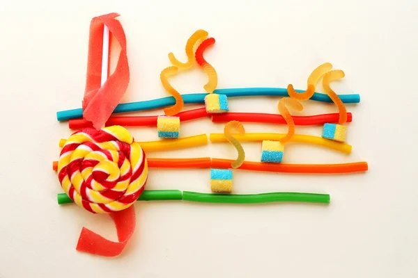 Treble clef and musical notes of candies — Stock Photo, Image