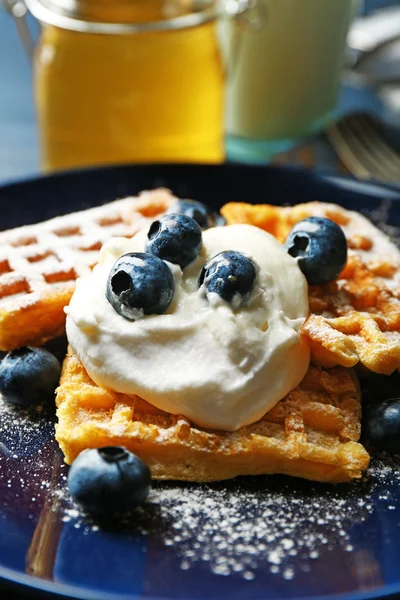 Sweet homemade waffles with blueberries — Stock Photo, Image