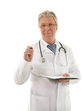 Doktor ile üzerine beyaz izole Pano