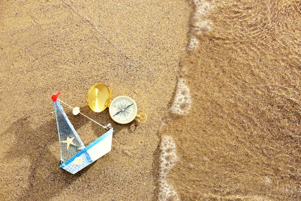 Beautiful sea composition on sand beach background — Stock Photo, Image