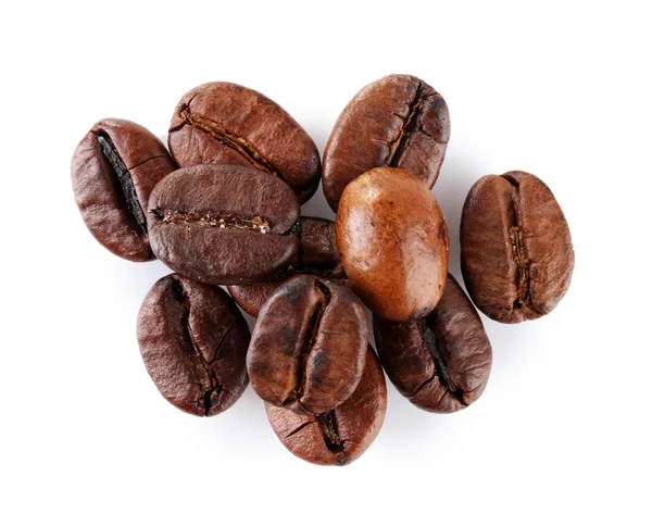 Brun kaffebönor isolerad på vit — Stockfoto