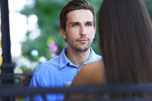 Man and woman in cafe — Stock Photo, Image