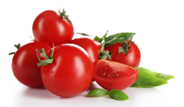 Cherry tomatoes with basil — Stock Photo, Image