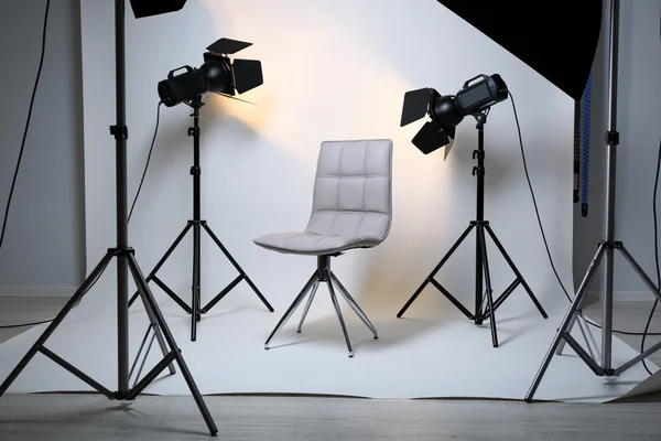 Photo studio with  lighting equipment — Stock Photo, Image
