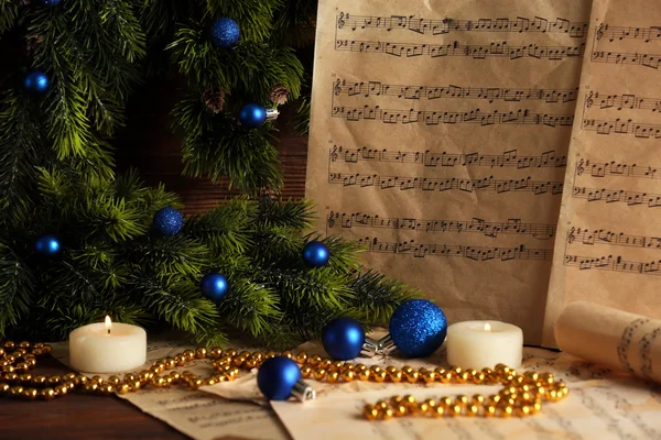 Music notes with Christmas decoration — Stock Photo, Image