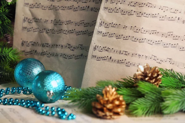 Music notes with Christmas decoration — Stock Photo, Image
