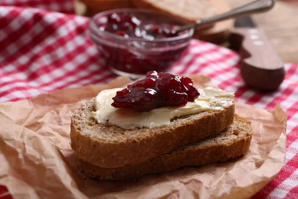 Fresh toast with butter and jam — Stock Photo, Image