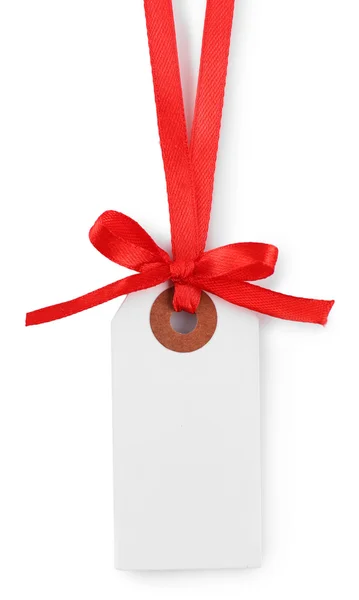 Etiqueta de regalo en blanco con lazo — Foto de Stock