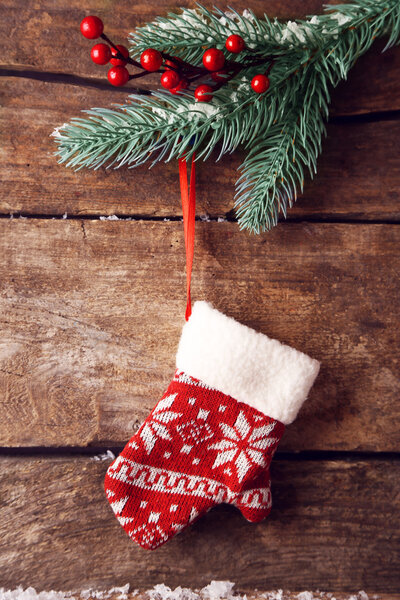 Christmas decorations on wooden background