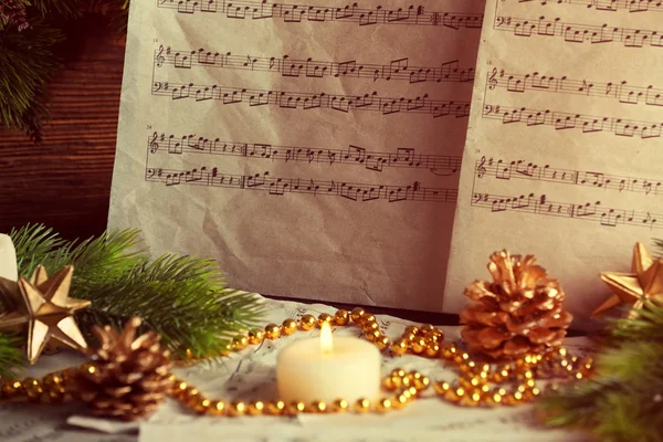 Music notes with Christmas decoration — Stock Photo, Image