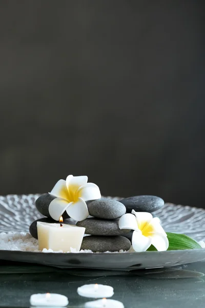 Still life with spa stones on dark background — Stock Photo, Image