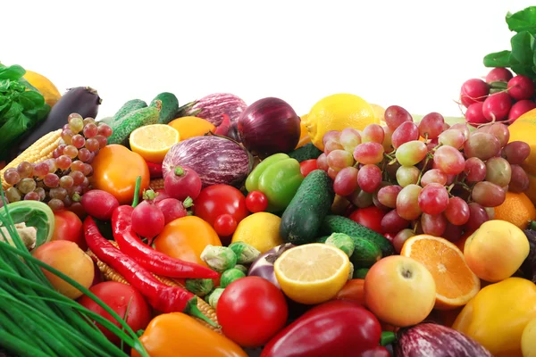 Fresh fruits and vegetables isolated on white — Stock Photo, Image