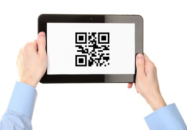 Tablet Pc ile Qr kodu ekranda holding eller