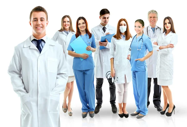 Group of smiling medical doctors isolated on white — Stock Photo, Image