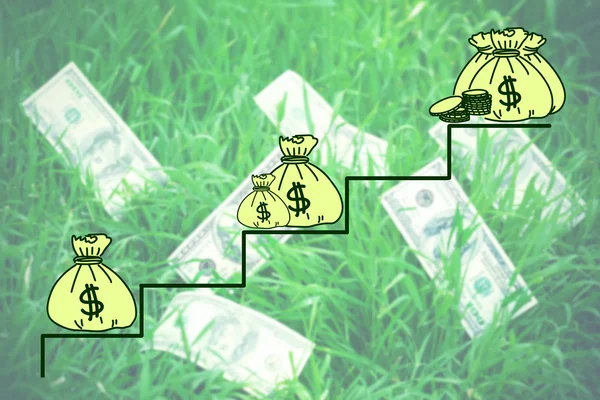 Billetes dinero sobre hierba verde fondo —  Fotos de Stock
