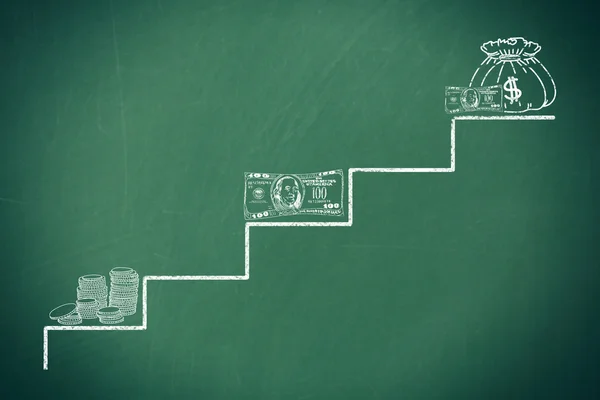 Steps with money on chalkboard