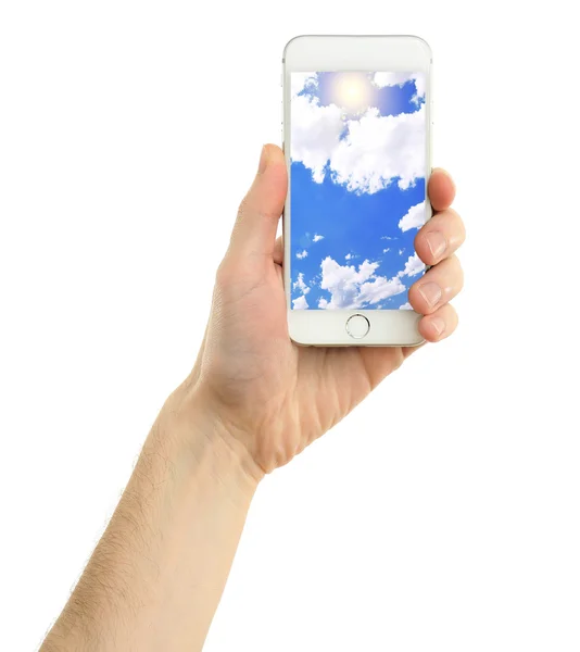 Hand som håller smarta mobiltelefon — Stockfoto