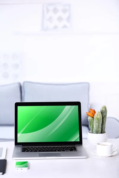 Modern workplace with laptop, close up — Stock Photo, Image