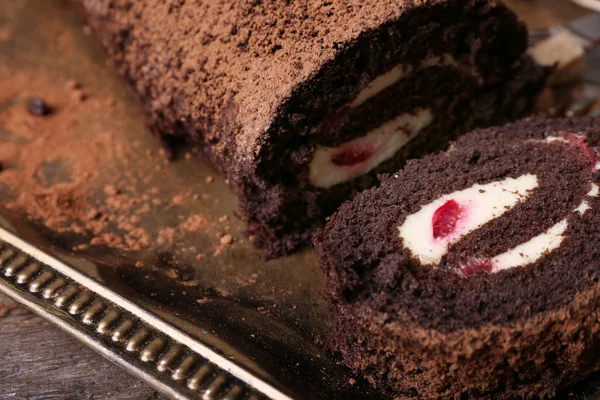 Chocolate roll with cream — Stock Photo, Image