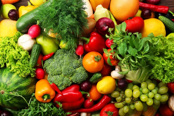 Fundo de legumes e frutas frescas — Fotografia de Stock
