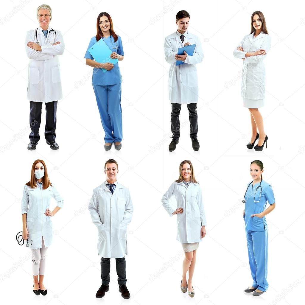 Group of smiling medical doctors isolated on white