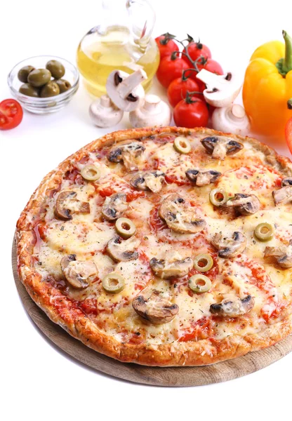 Tasty pizza with vegetables isolated on white — Stock Photo, Image