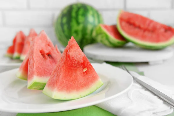 Sliced watermelon on plate closeup — Stock Photo, Image