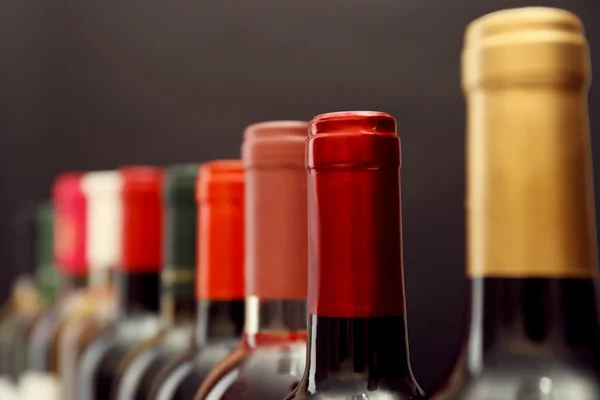Láhve vína v řadě — Stock fotografie