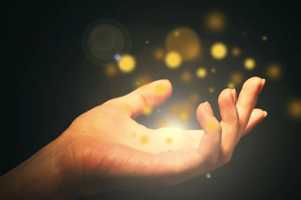 Light in human hand in the dark,  miracle concept — Stock Photo, Image