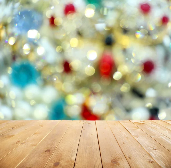 Wooden table  with abstract  blur background — Stock Photo, Image