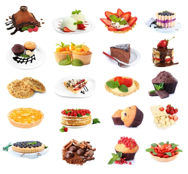 Collage of desserts isolated on white — Stock Photo, Image