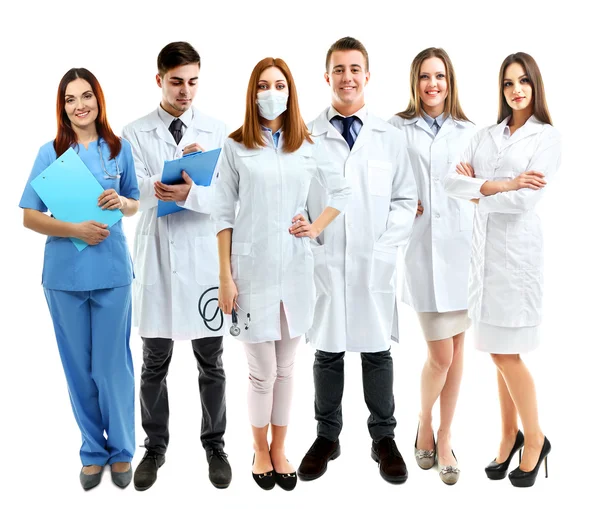 Grupo Médicos Sonrientes Aislados Blanco — Foto de Stock