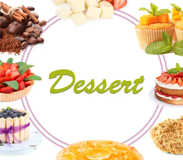 Collage von Desserts auf Weiß — Stockfoto
