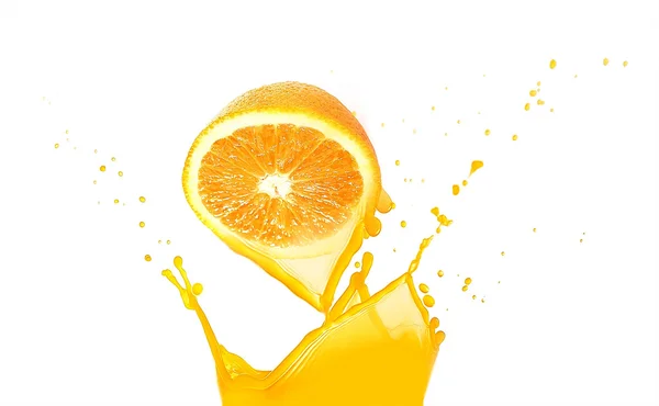 Oranžová s rozstříknutým izolovaných na bílém — Stock fotografie