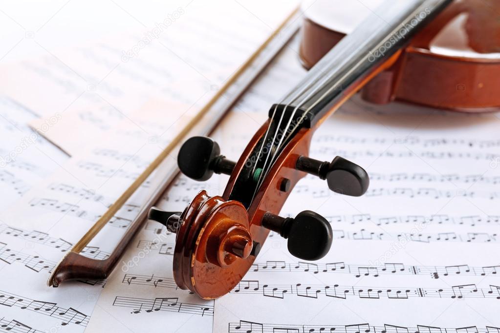 Classical violin on music sheets background