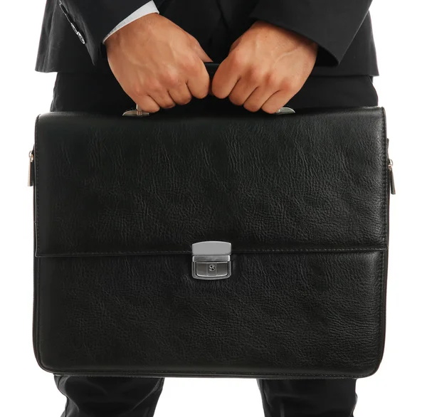 Elegant man in suit with briefcase isolated on white — Stock Photo, Image