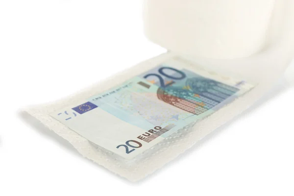 トイレット ペーパーと明るい背景にユーロ紙幣 — ストック写真