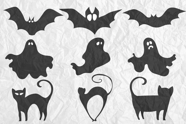 Colección de iconos de Halloween sobre fondo de papel —  Fotos de Stock