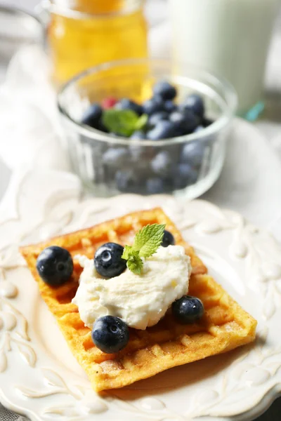 Sweet homemade waffles on plate — Stock Photo, Image