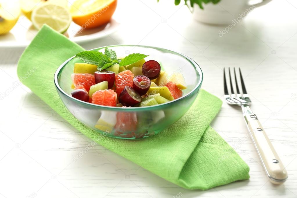 Fruit salad in glass bowl