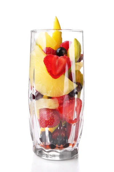 Ensalada de frutas frescas en vidrio aislado en blanco —  Fotos de Stock