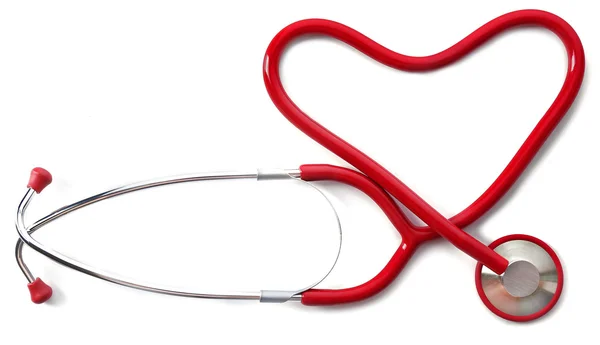 Red shape heart stethoscope isolated on white — Stock Photo, Image