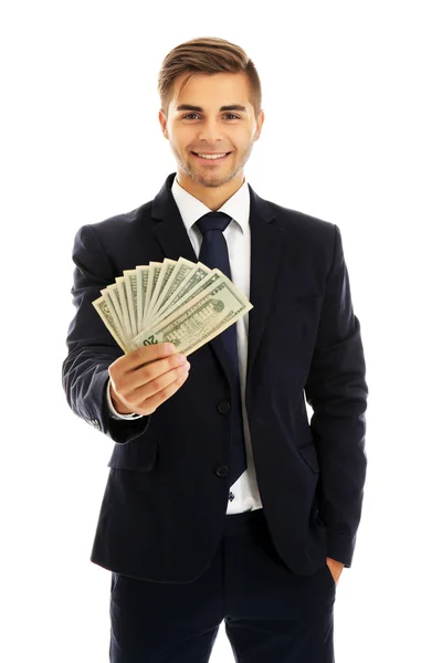 Elegant man in suit holding money — Stock Photo, Image