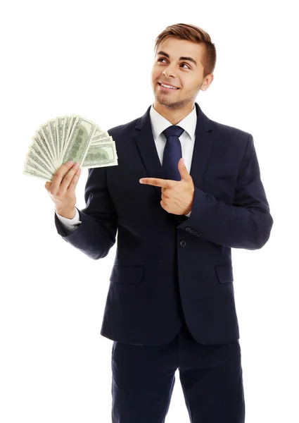 Elegant man in suit holding money — Stock Photo, Image