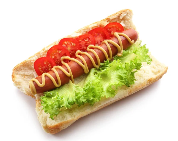 Frischer Hot Dog isoliert auf weiß — Stockfoto